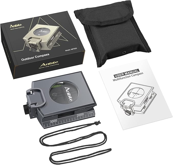 Compass Hiking Survival, IP65 Waterproof Metal Compass with Sighting Clinometer and Carry Bag