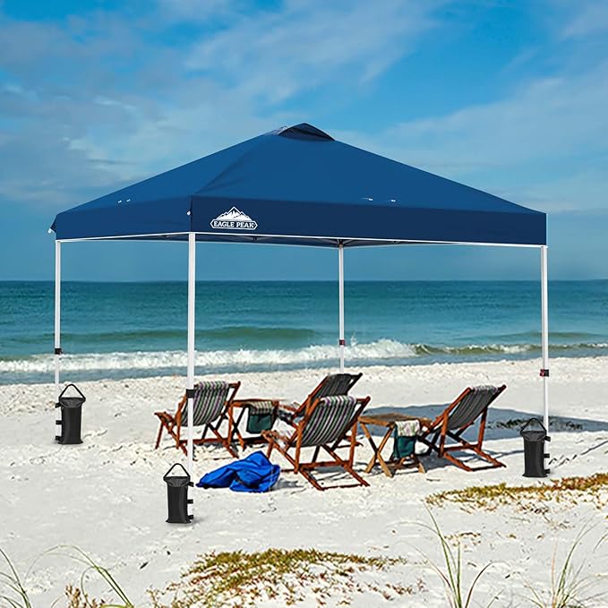 EAGLE PEAK Pop Up Canopy Tent with Wheeled Carry Bag, 8 Stakes, 4 Ropes, 4 Weight Bags, Easy Set Up