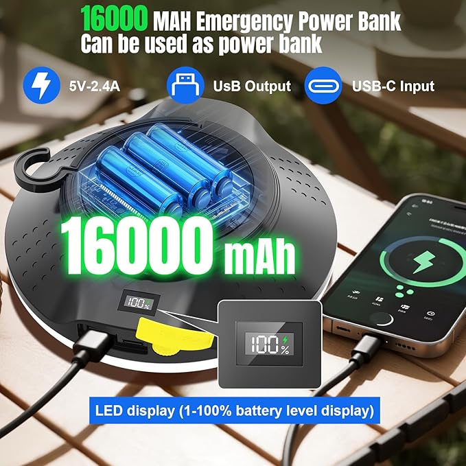 16000mAh 26000LM Solar Portable LED Camping Lantern, Rechargeable Light 150W with Magnet