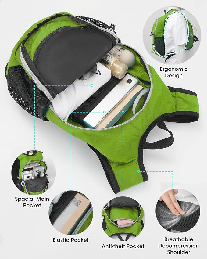 Small Hiking Backpack with Front Phone Holder, Packable Back pack with Chest and Waist Strap