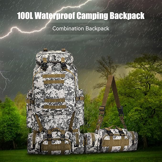 100L Camping Hiking Backpack,Molle military Tactical rucksack backpack,Waterproof Lightweight