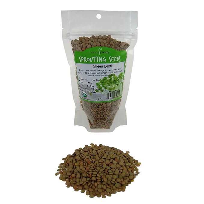 Organic Dried Green Lentil Sprouting Seed: 8 Oz - Dry Lentils for Planting Garden Seeds, Soup