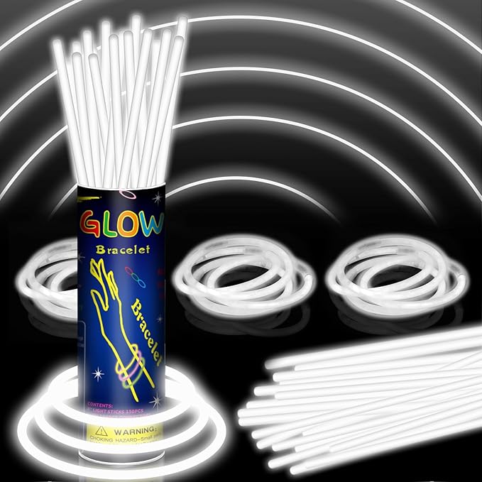 150 Pack 8??White Glow Sticks Bulk with 150 Connectors Neon Glow In The Dark Party favors Supplies