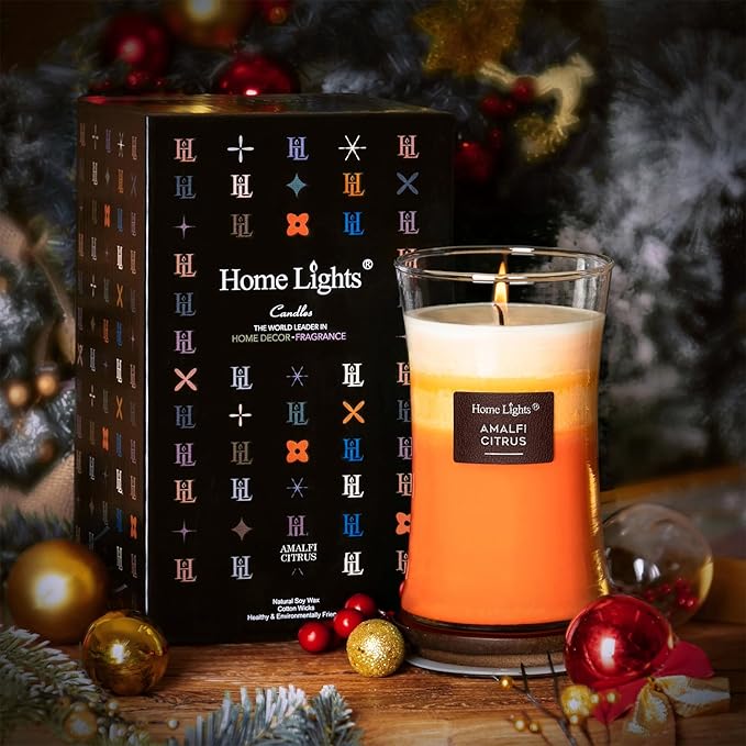 HomeLights 3-Layer Candles for Home Scented, 21.52 OZ Natural Soy Wax Scented Candles Burns Up to