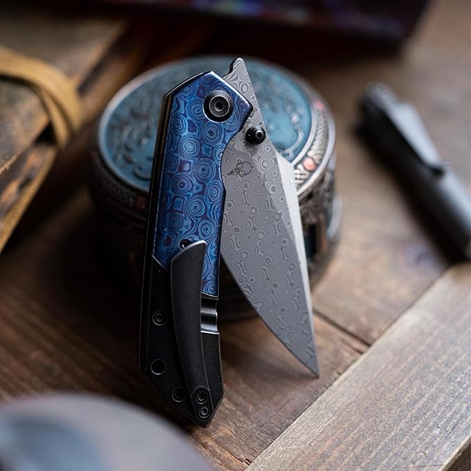 KANSEPT Fenrir Pocket Folding Knives for Men Women EDC Camping Fishing Knives 3.48'' Damascus