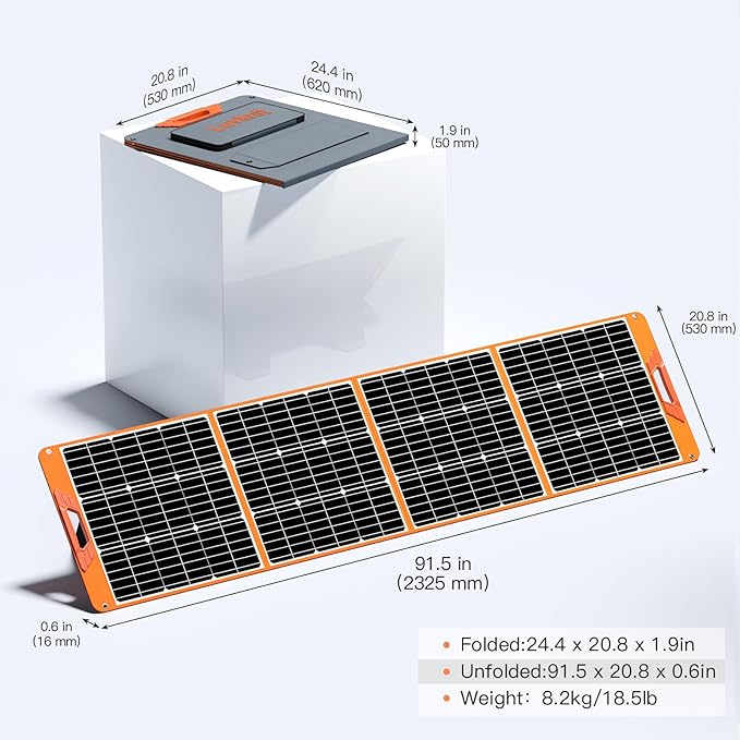 Upgraded 200W Portable Solar Panel for Power Station Generator, 18V Foldable Waterproof IP65 Solar