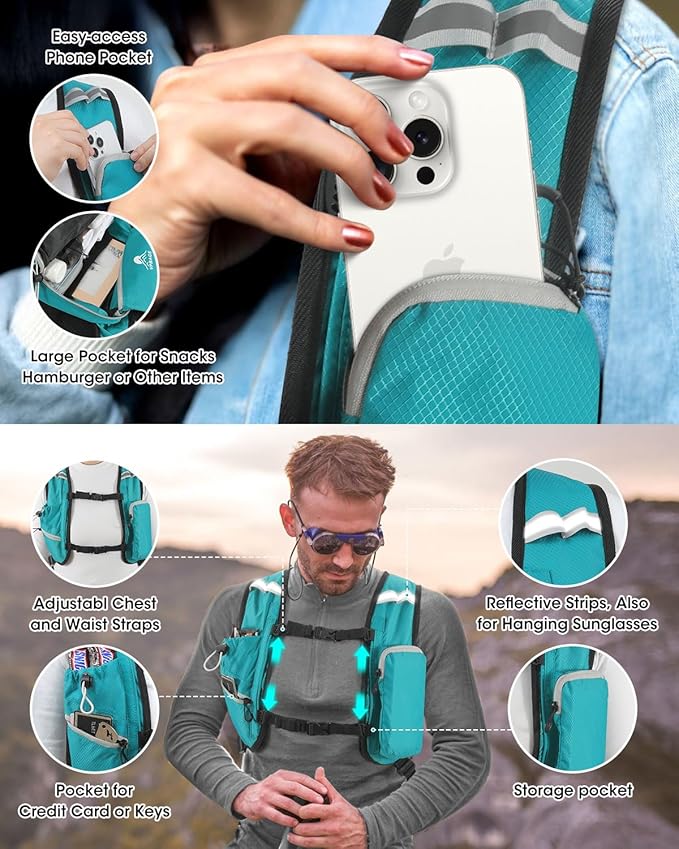 Small Hiking Backpack with Front Phone Holder, Packable Back pack with Chest and Waist Strap