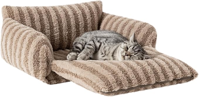Hollypet Cat Bed Fluffy Plush Mutifuctional Double-Layer Soft Pet Couch Orthopedic Sofa Nest Beds