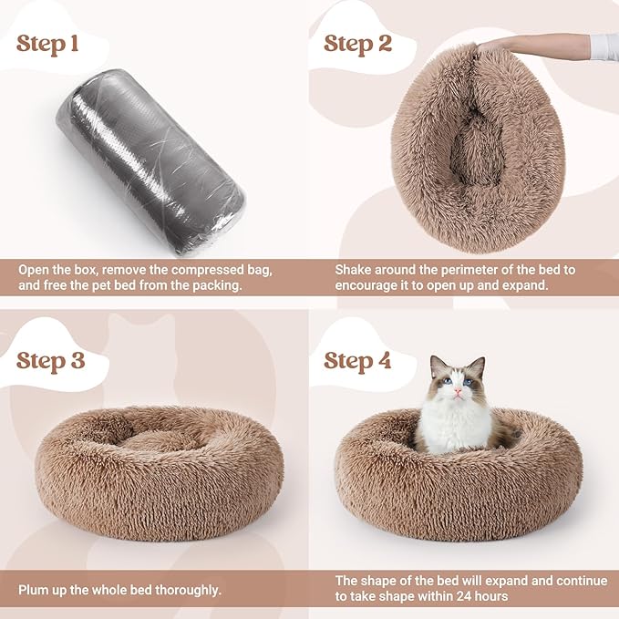 rabbitgoo Cat Beds for Indoor, 20 inches Machine Washable, Fluffy Round Pet Bed Non-Slip, Calming