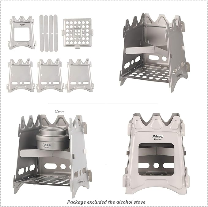 Ultralight Titanium Wood Burning Stove Outdoor Camping Multi-Fuels Alcohol Stove BBQ Stove