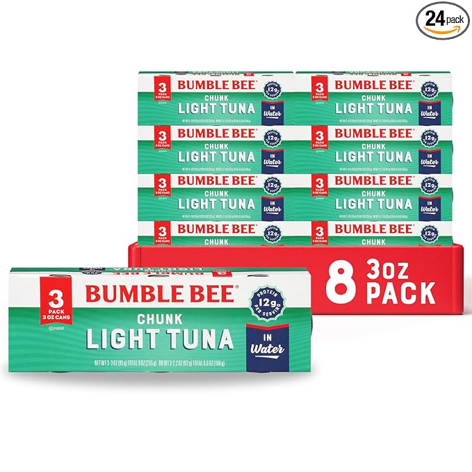 Bumble Bee Chunk Light Tuna In Water, 3 oz Cans (8 Packs of 3, 24 Cans Total) - Wild Caught
