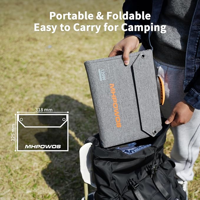 120W Foldable Solar Panel, 23% High-Efficiency Portable Charger with USB-C/2xUSB-A/DC Outputs, ETFE
