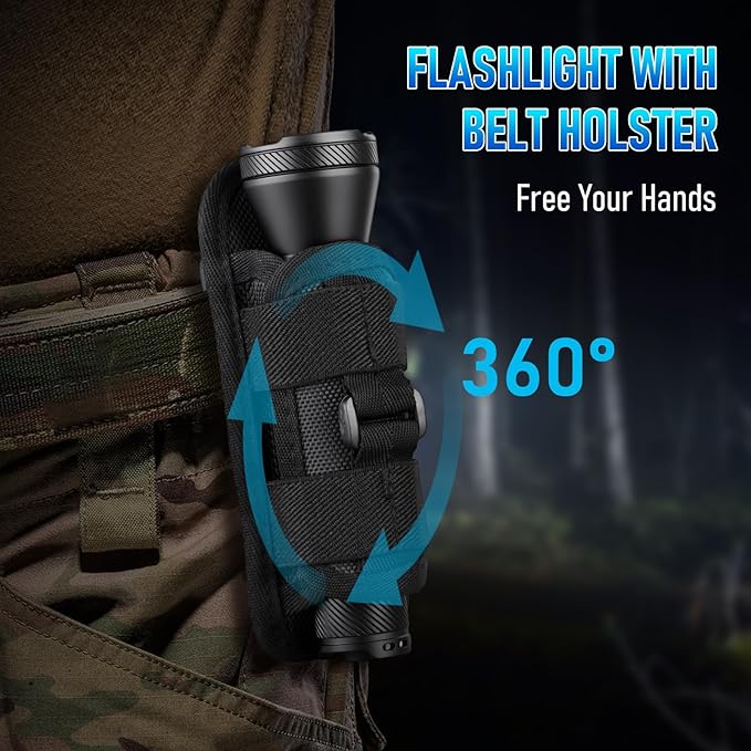 ULTRAFIRE Police Tactical Flashlight with Holster for Duty Belt, 1800 Lumen LED Rechargeable