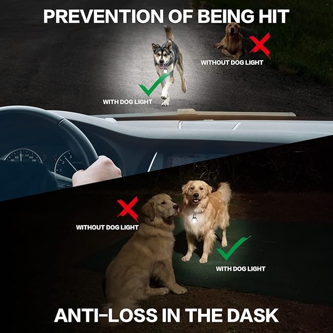 Rechargeable Dog Collar Light -3 Modes Dog Light, IP65 Waterproof Dog Walking Light, 50LM Dog
