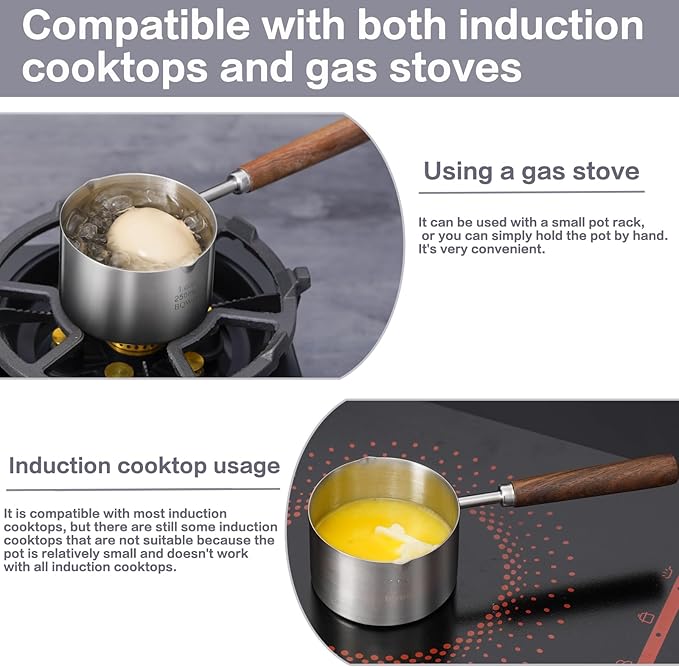 stainless steel mini pot - butter warmer, 8.5fl oz (250ml) coffee/milk warmer, mini sauce pan for