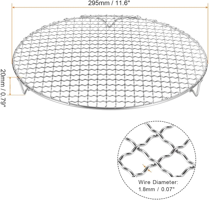 HARFINGTON 2pcs Round Cooking Rack 11.6-inch 201 Stainless Steel Cross Wire Barbecue Grill Net with