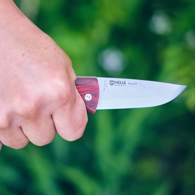 HELLE Knives - Raud M - Folding Pocket Knife - 2.72" Stainless Steel Blade with Red Birch Handle &