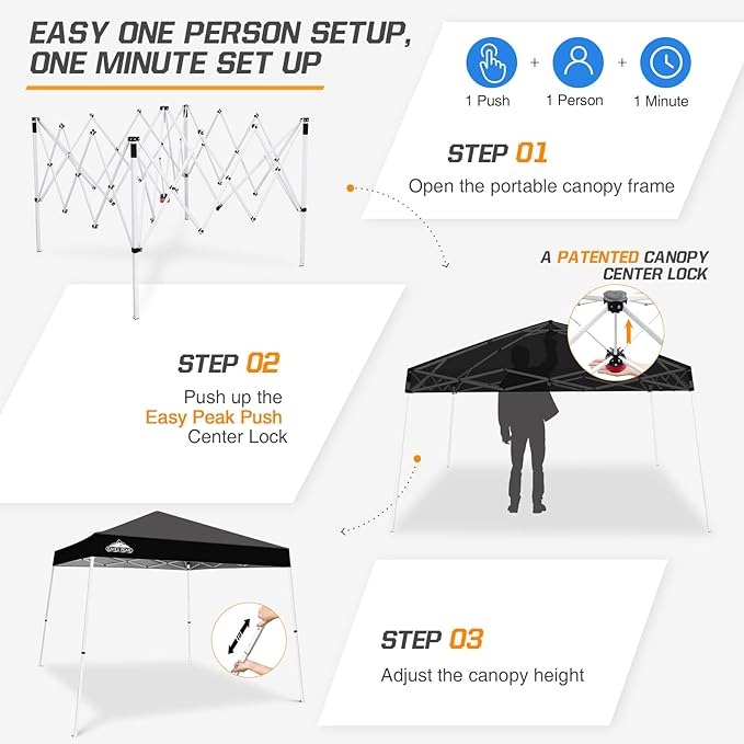 EAGLE PEAK 10x10 Slant Leg Pop-up Canopy Tent Easy One Person Setup Instant Outdoor Beach Canopy
