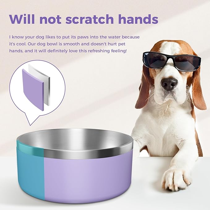 Dog Bowl, Stainless Steel Dog Food and Water Bowl with Non Slip Quiet Bottom, Easy to Clean