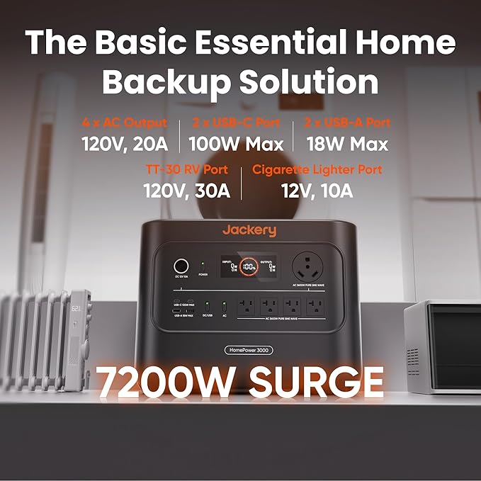 Jackery HomePower 3000 Portable Power Station with 2x 200W Solar Panels, 3600W (Surge 7200W)
