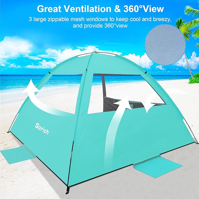 Gorich Beach Tent Sun Shelter for 3/4-5/6-7/8-10 Person with UPF 50ï¼?UV Protection, Lightweight &