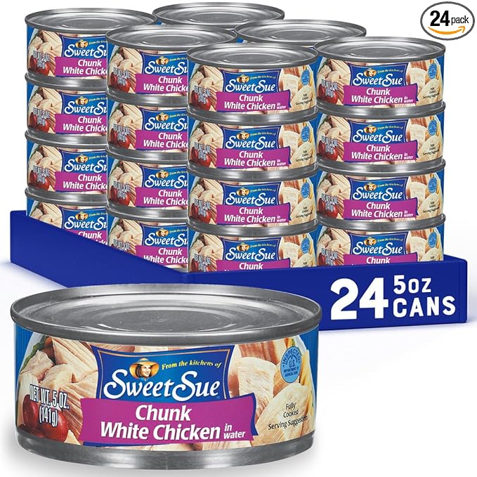 Sweet Sue Chunk White Chicken in Water, 5 oz Can (Pack of 24) - 11g Protein per Serving - Gluten