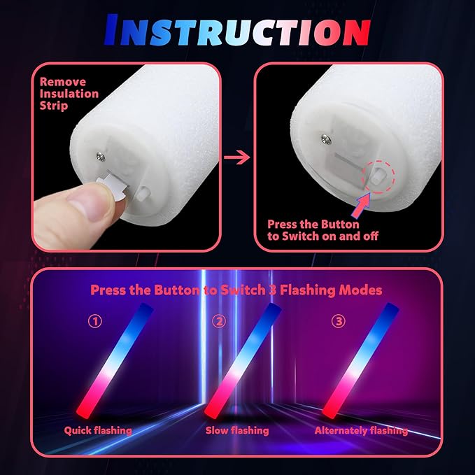 50Packs 3 Colors Foam Glow Sticks Red White Blue, Patriotic Events Parades, Party Decorations