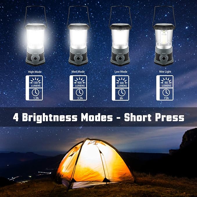 LED Camping Lantern, 1500 LM Lanterns for Power Outages with 4 D Batteries Included, Battery