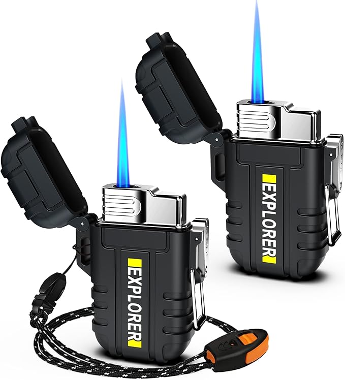 Torch Lighter, 2 Pack Butane Windproof Outdoor Gas With Adjustable Jet Flame, for Fireplace