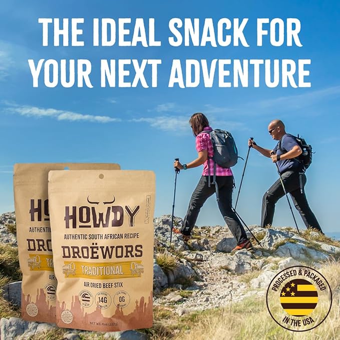 Howdysnax Handcraft Authentic Small Batch Droëwors Beef Sticks Sugar Free, Soy Free, Paleo & Keto