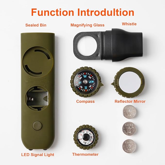 Emergency Survival Safety Whistle，Whistle for Kids with Lanyard,Compass,Thermometer,Ideal for