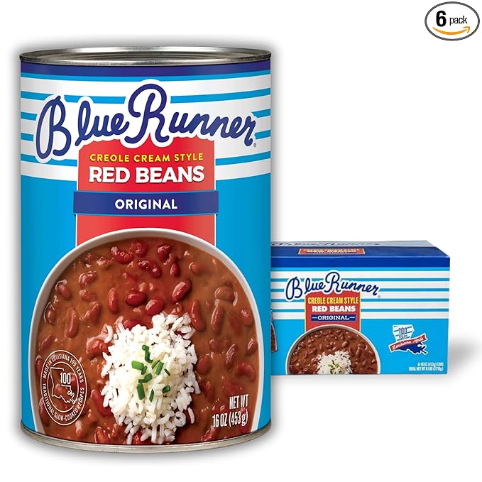 Blue Runner Creole Cream Style Red Beans, 1 Pound (Pack of 6) - Easy Heat and Serve for Delicious
