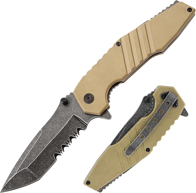 Armory Replicas??Spring Assisted Tanto Folding Knife ??3CR13 Steel Blade with Serration, G10