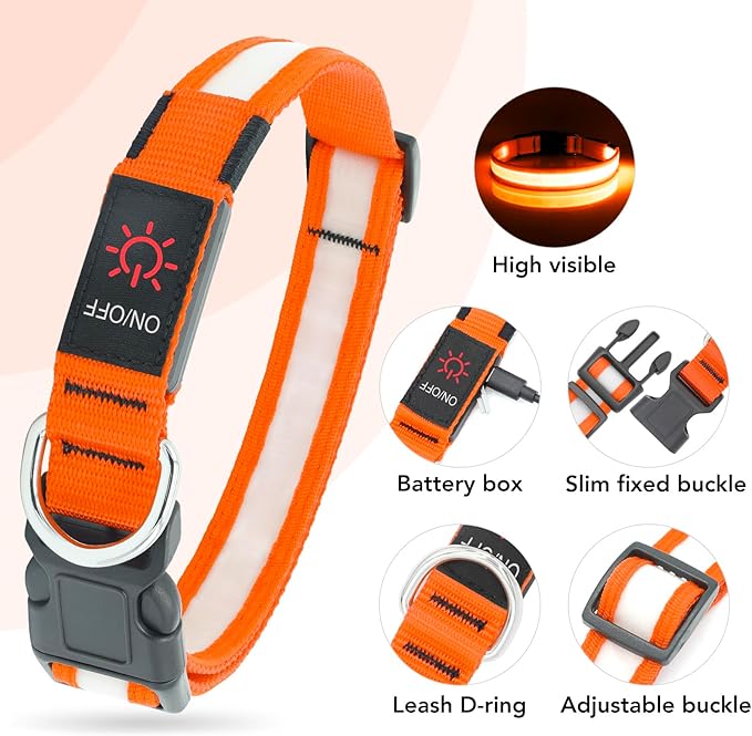 Vizpet LED Dog Collar, Light Up Dog Collar Adjustable USB Rechargeable Super Bright Safety Light