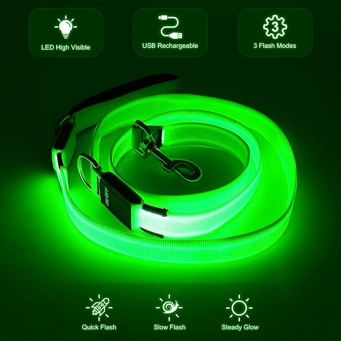 Colaseeme Light Up Dog Leash, LED Pet Leashes USB Rechargeable, Glow Safety Dogs Lights at Night