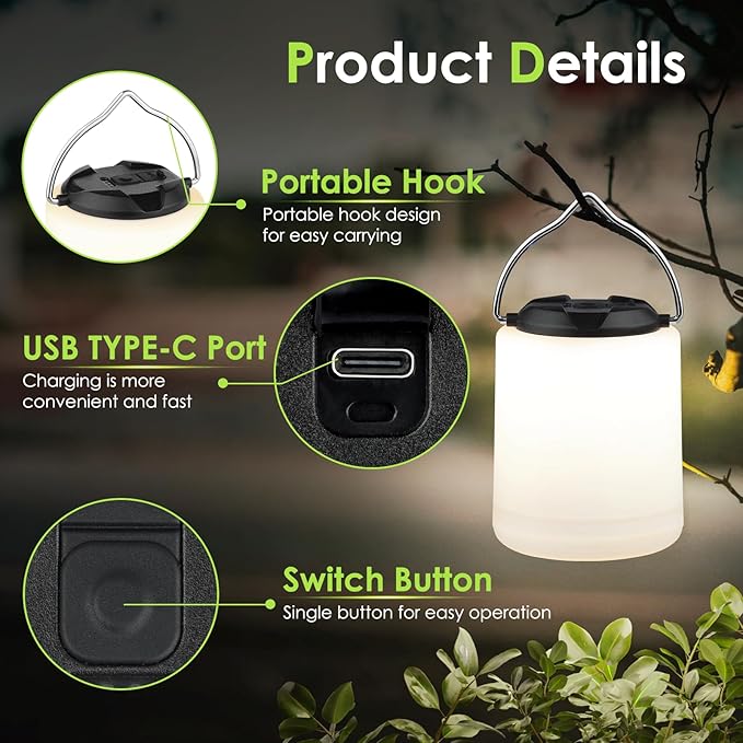 LED Camping Lantern, Rechargeable Camping Light, 4 Modes Outdoor Flashlights Lanterns with 1000LM