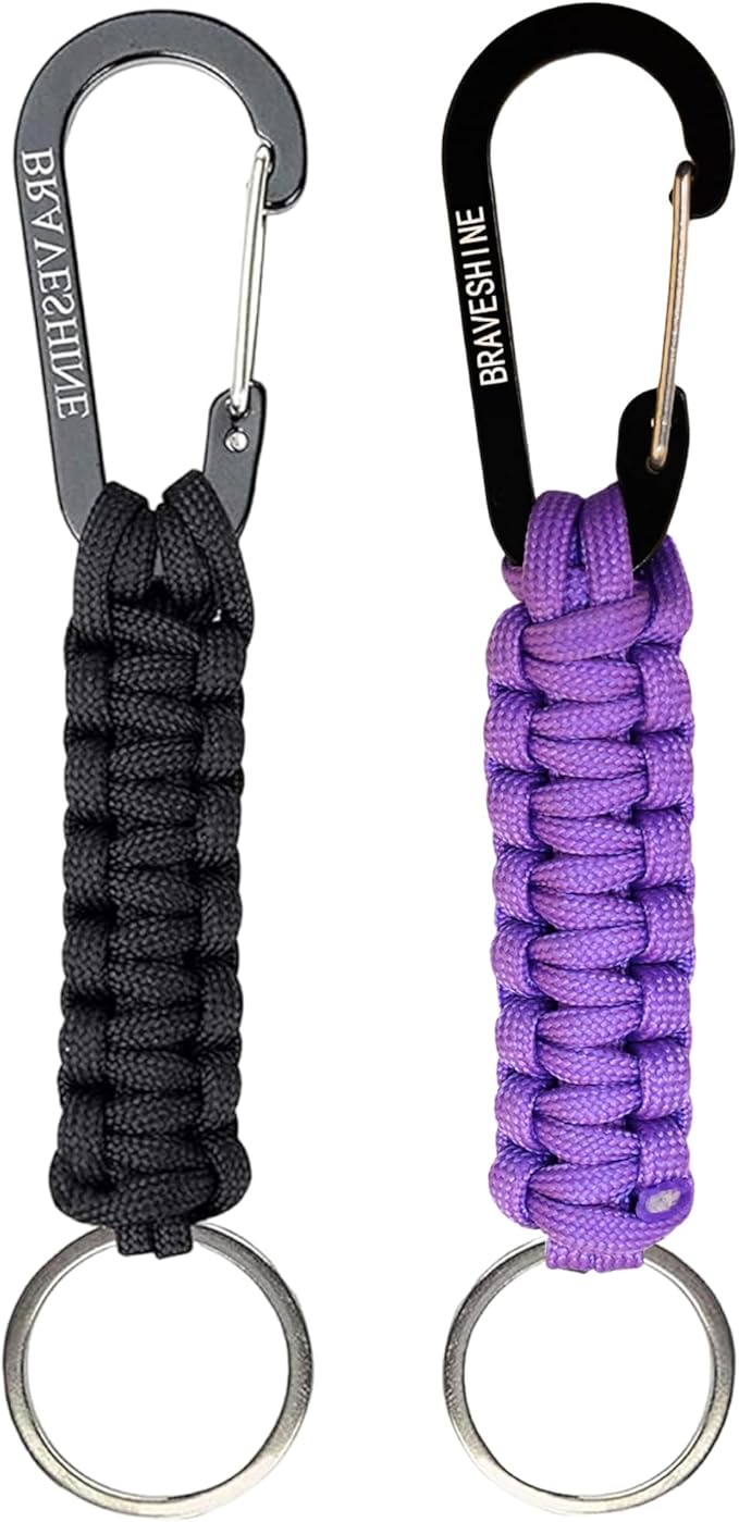 BRAVESHINE Paracord Keychain Carabiner Clip, D Ring Lanyard Hanger Stroller Hook for Water Bottle