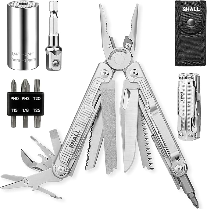 SHALL Multi Tool, 18-in-1 Multitool Pliers, Stainless Steel Multi-tool Pocket Knife w/Screwdriver