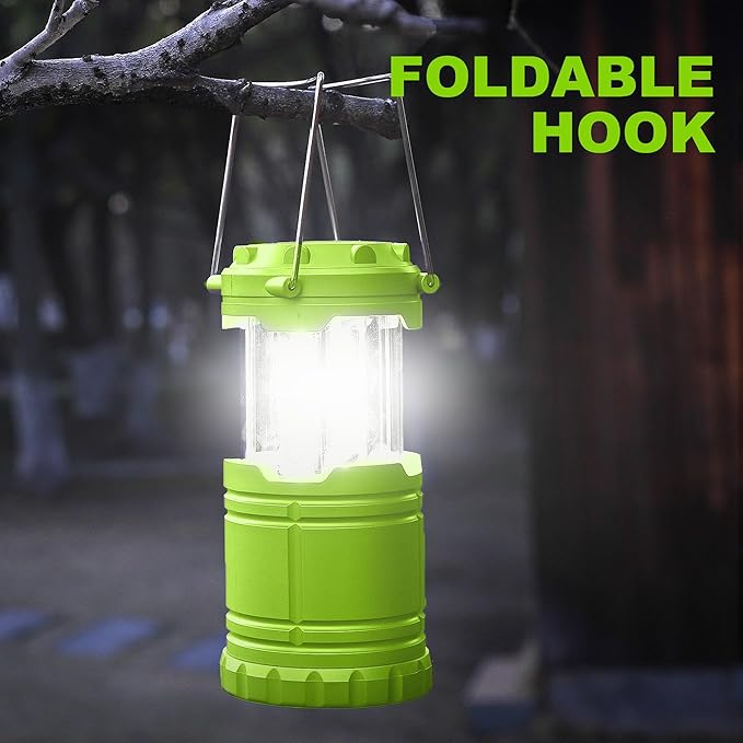 2-Pack LED Green Camping Lanterns, Portable Camping Lights, Outdoor Handled Lamps, Essential