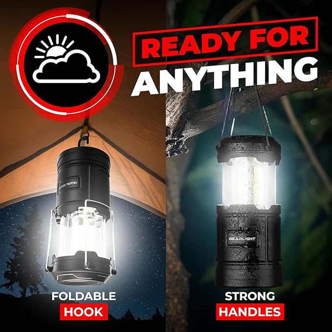 GearLight Camping Lantern - 2 Portable LED Battery Powered Lantern with Magnetic Base and Foldable