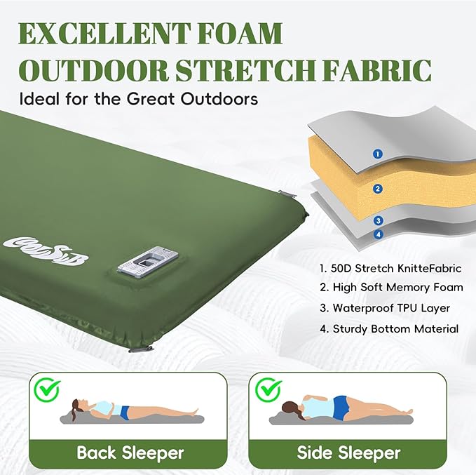 Camping Sleeping Pad Self Inflating Sleeping Pad with Electric Pump, 3.2" Ultra-Thick Memory Foam