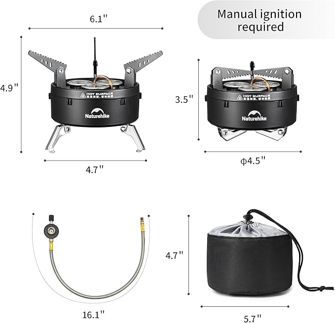 Naturehike Camping Gas Stove for IGT Table, Portable Isobutane Stove with Storage Bag & Foldable