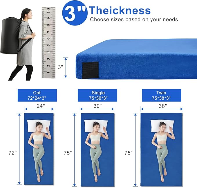 Memory Foam Camping Mattress pad, Comfortable Thick Floor Sleeping Mat for Adults with Waterproof