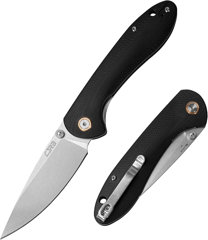 CJRB Feldspar Folding Knife - Stonewash D2 Steel Blade, G10 Tactical Handle, EDC Pocket Knife