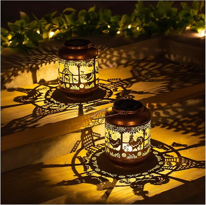 Chicken Solar Lanterns Outdoor Waterproof,Hanging Solar Lights Chicken Gifts for Women Men Metal