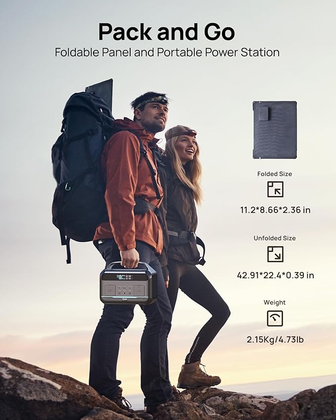 Portable Power Station with Solar Panel 100W, Solar Generator 1200W Peak, 576Wh LiFePO4 Battery