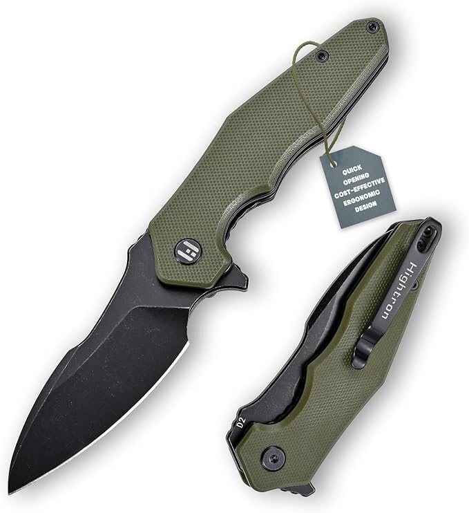 Hightron Mini Ventura Flipper Pocket Knife, 2.85" D2 Blade and Ergonomic G10 Handle, EDC Folding
