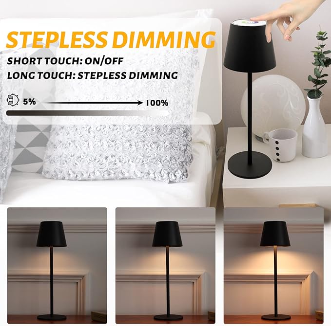 Maksone 2 Pack RGB Cordless Table Lamp, 6600mWh Rechargeable Battery Desk Lamp, 3000K Stepless