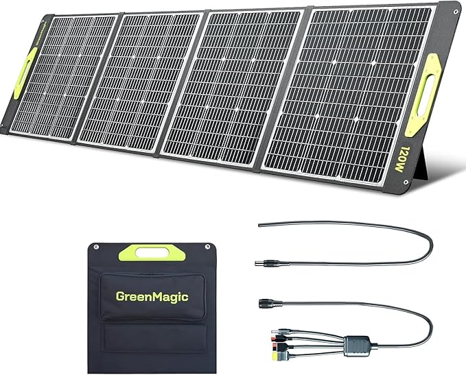 120W Portable Solar Panel, Greenmagic Foldable 120W Solar Panel 19V for Outdoor Camping RV Home