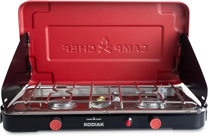 Camp Chef Mountain Series Kodiak - High Outpt Two-Burner Camp Stove - Lid Doubles as Windscreen